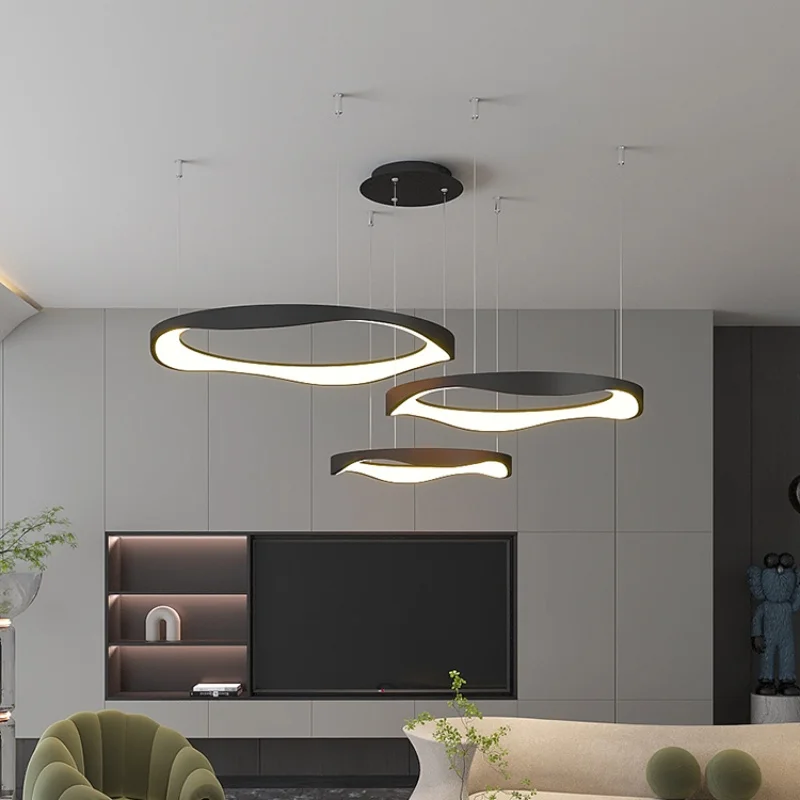 Modern Nordic minimalist wave ring pendant light for restaurant creative living room home study bedroom decoration hanging lamp