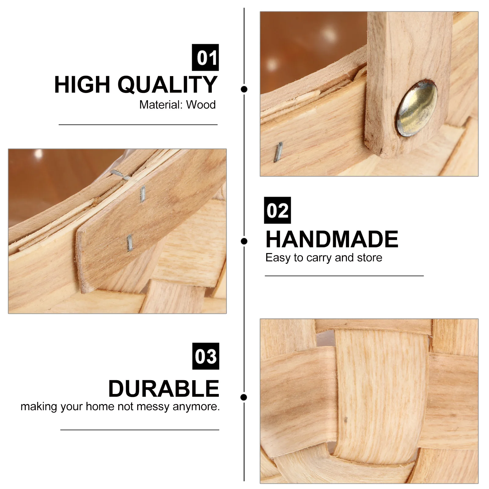 

Wooden Storage Basket Eco-friendly Container for Fruits Vegetables Bread Home Office Restaurant Bamboo Material Sturdy