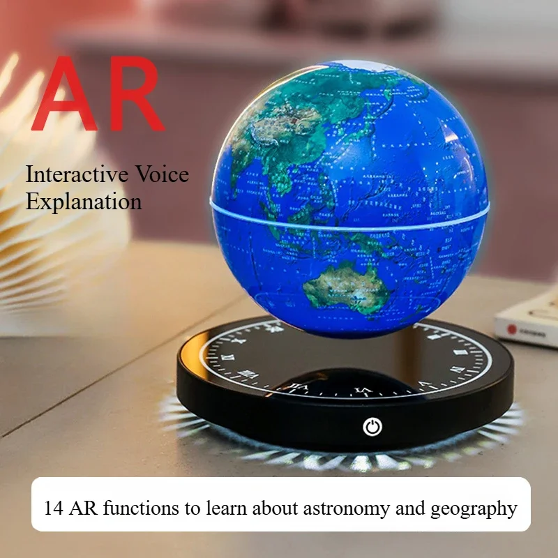 3D smart magnetic levitation globe 6inches auto swivel clock desk lamp decoration black technology teacher teaching student gift