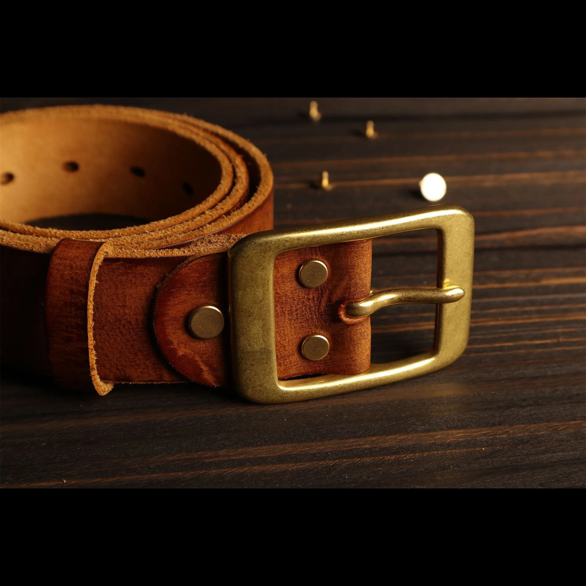 Retro Western Style Handmade Men's GenuineLeather Belt with Copper Buckle for Jeans 38mm Width