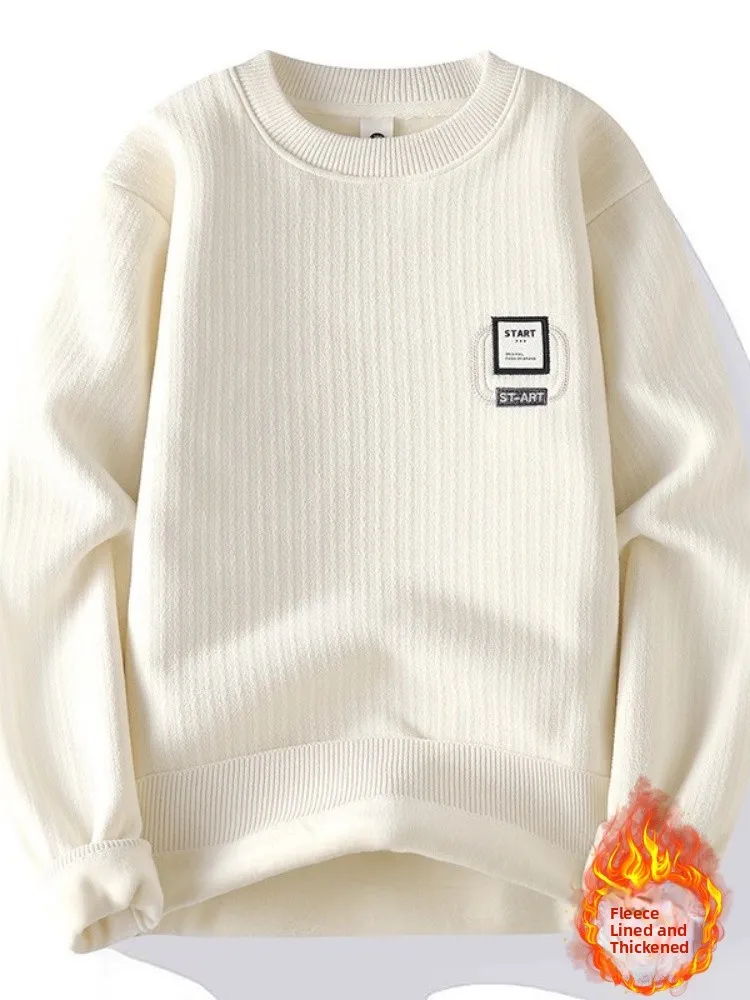 

Мужская трикотажная круглая толстовка с вышивкой Thiened Heavy-du, зимняя теплая цельная бархатная мягкая одежда для подростков