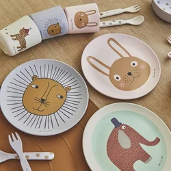 20CM Cute Cartoon Dining Plate Bamboo Fiber Dishes for Serving Salad Dessert Cake Fruit Food Plate Kitchen Children's Tableware