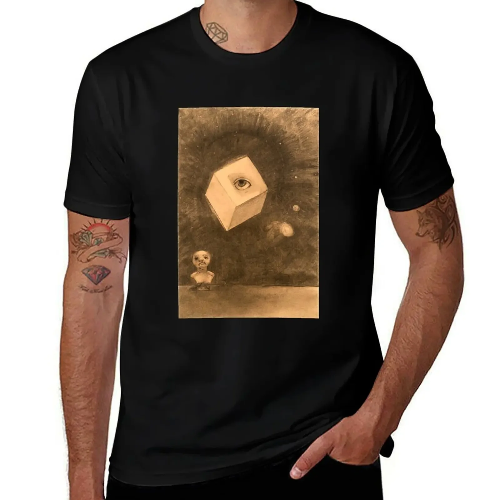 HD The Cube by Odilon Redon, (1880) High Definition T-Shirt summer shirt designer shirts Luxury man oversized t shirts for men