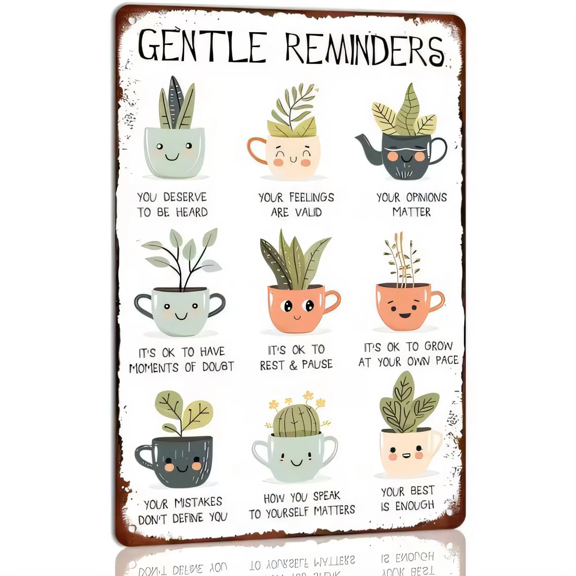Tin Sign Gentle Reminders Inspirational Quote Metal Wall Decor Vintage Rustic Plaque for Home Office Bedroom Bathroom Farmhouse