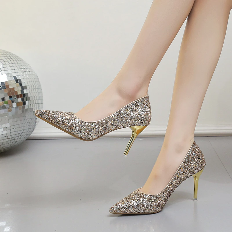 High Heels Women Wedding Shoes Bride Gold Heels Luxury Designer Elegant Party Sandals Dress Strip Pole Dance Sexy Silver Heels