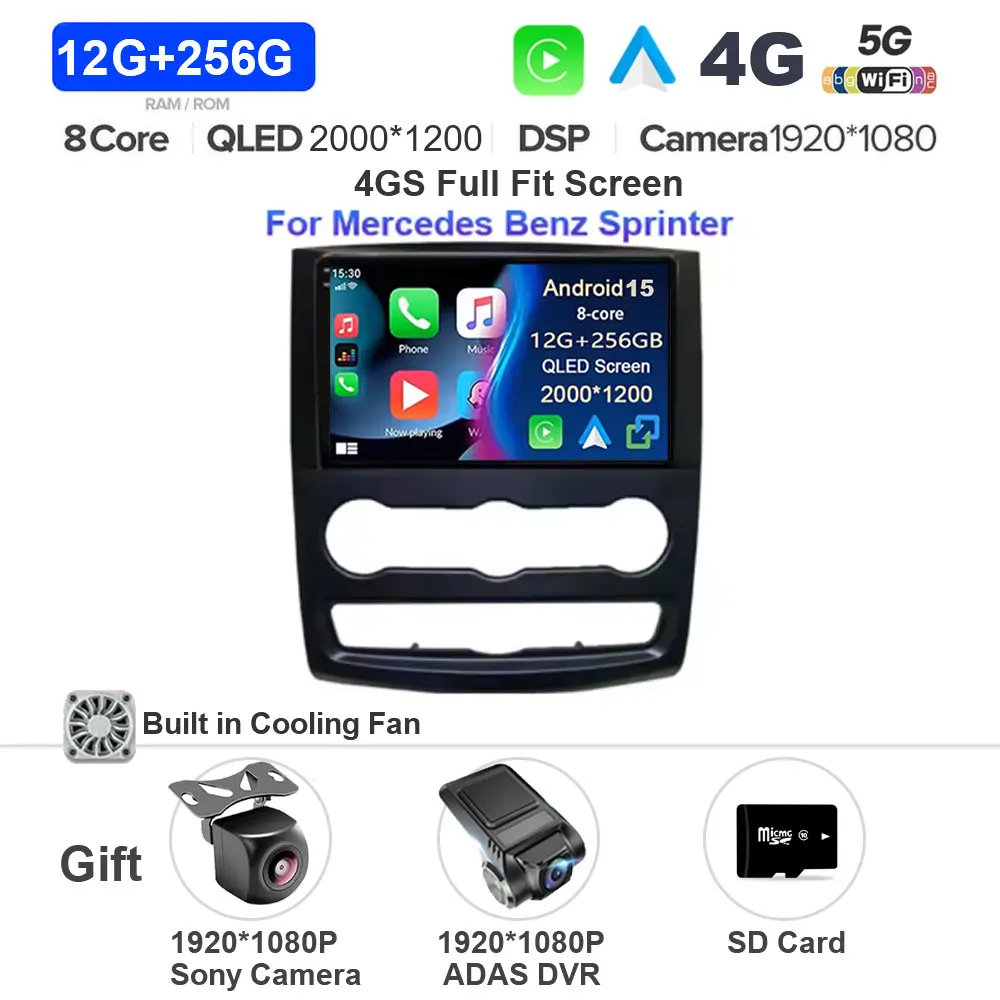 Android 15 Auto Multimedia Videospeler GPS Stereo met CarPlay WiFi 5G DSP voor VW Crafter Mercedes Benz Sprinter