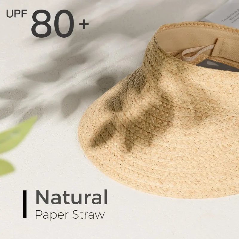 Women's wide-brimmed straw sun hat Women's folding beach sun hat Summer packable ponytail beach hat