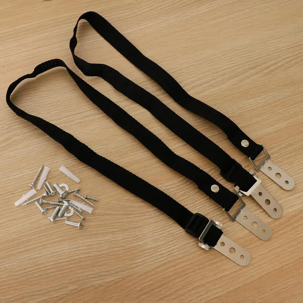 Furniture Safety Strap 2pcs Black Nylon Adjustable Secure Cabinet Bookshelf Wardrobe Anchor for Child and Pet Proofing view 4
