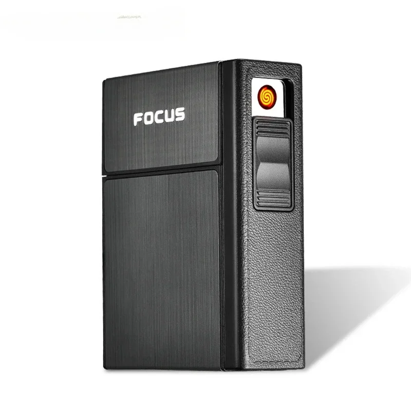 USB Lighter with Cigarette Case, Flameless, Detachable, Electronic, Windproof, 20 Cigarettes Capacity Box