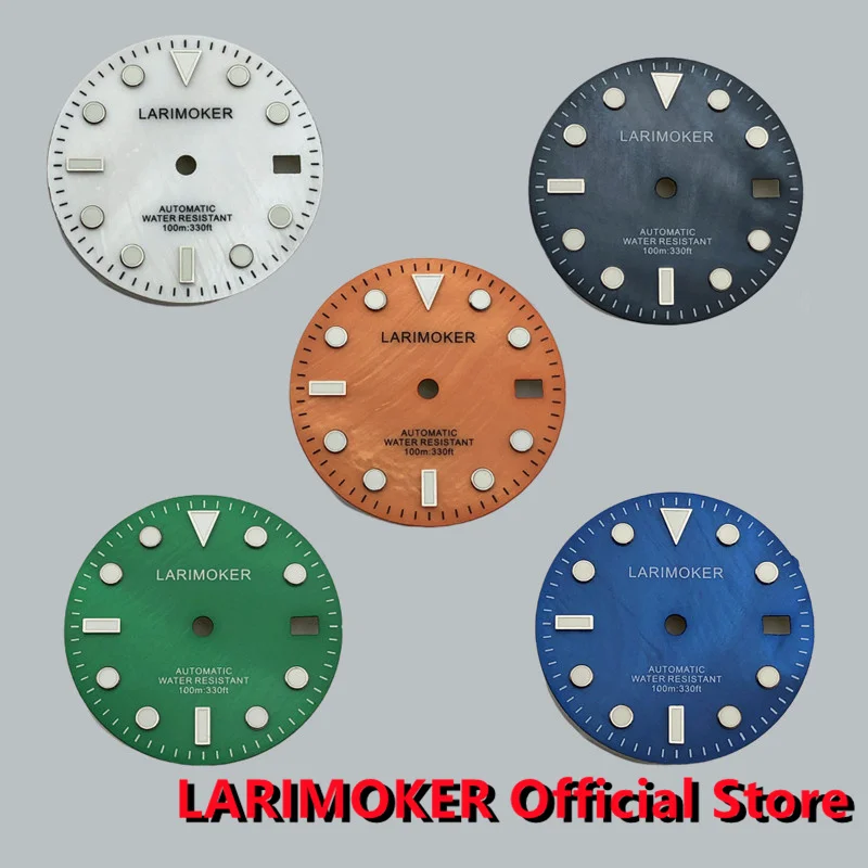 LARIMOKER 29mm Black/Orange/White/Blue/Green Pearl Watch Dials With Green Luminous Suitable For NH35A Movement Watch Accessories