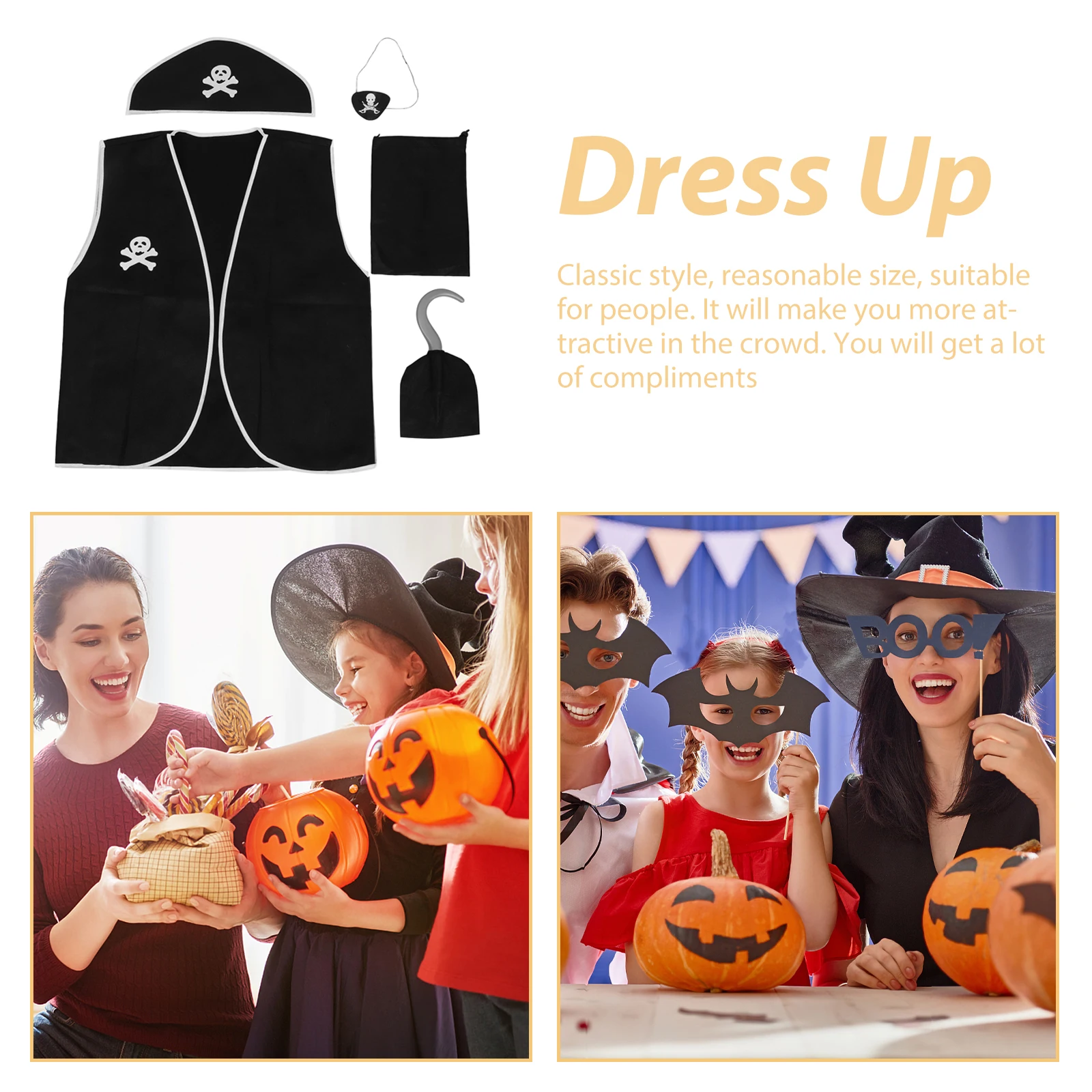 

1 set Pirate Costumes Hats Hooks Adult Kids Vest Carnival Party Decorative Cloth Festive Accessories Halloween