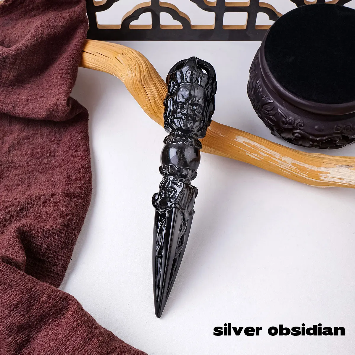 1PC Natural Crystal Black Obsidian Carved Ritual Knife Home Decor Witch Dagger Gemstone Athame Decorative Occult Crystal Gift