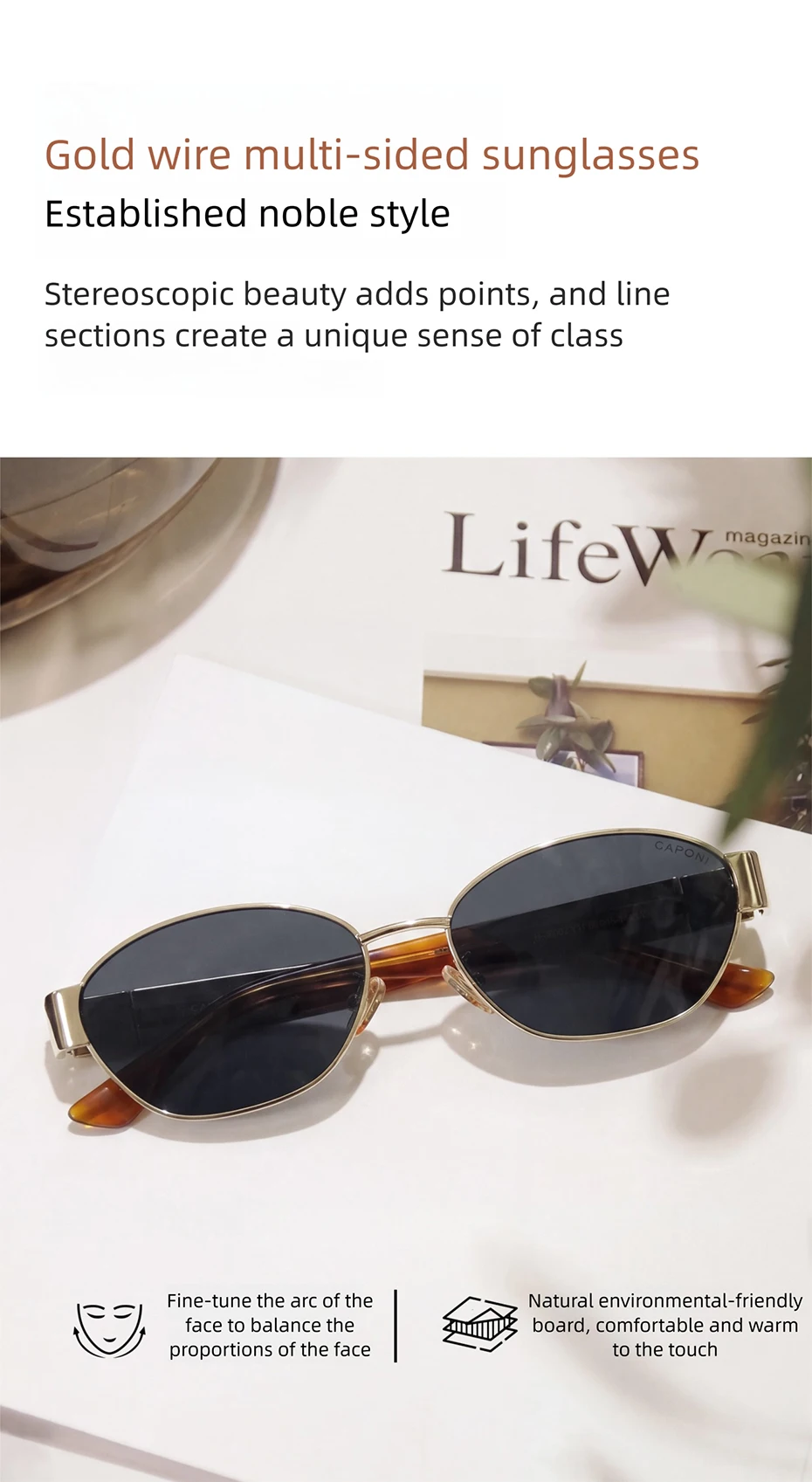 CAPONI Polarisierte Damen-Sonnenbrille, modisches Acetat, Outdoor-Vintage-Design, hochwertige Sonnenbrille, UV400, bernsteinfarbener Farbton, CP36002 – Detail 5