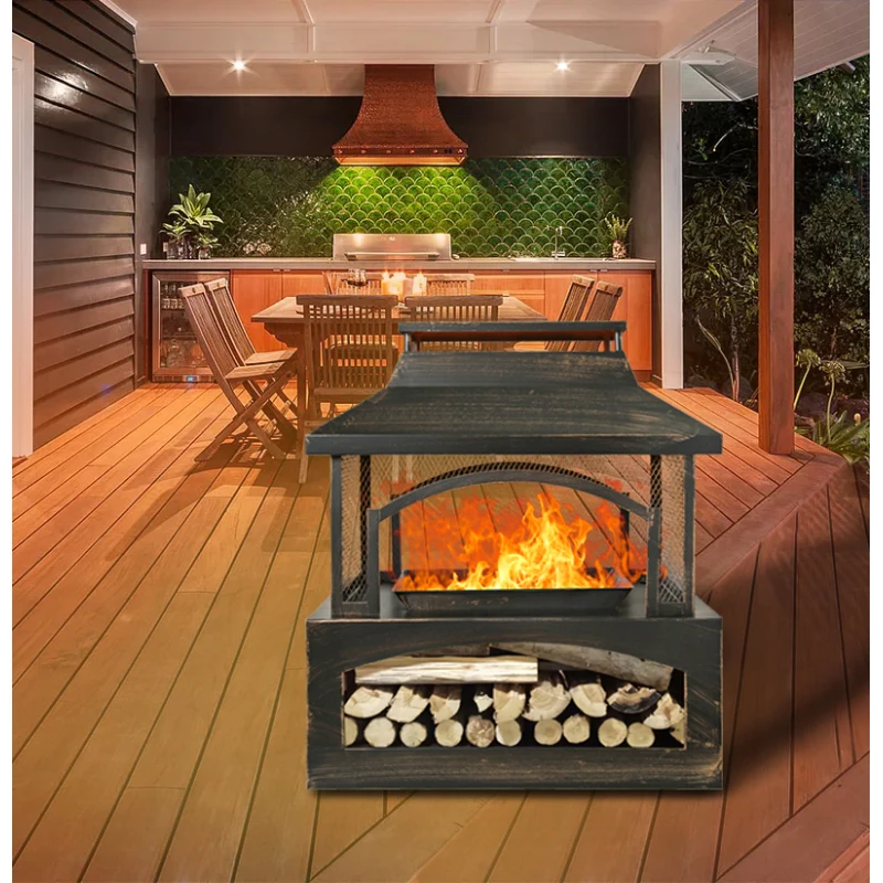 

Red Mountain Valley 37 in Outdoor Wood Burning Fireplace Large Outdoor Fire Pit with Log Grate and Poker Chimney Outside Firepl