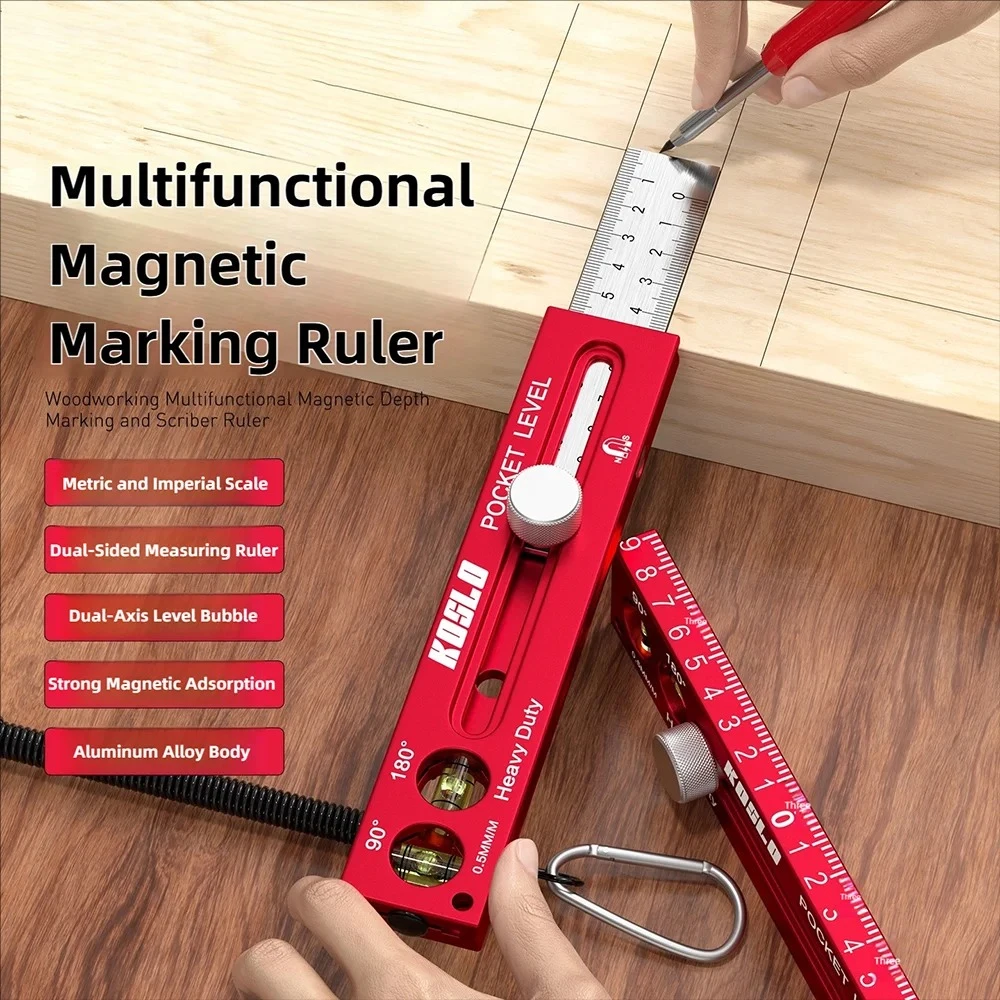Woodworking Tools Ruler Precision Pocket Ruler Slide Ruler Inch/Metric T-Track Metal Slide Stops Aluminum Precision Rulerler
