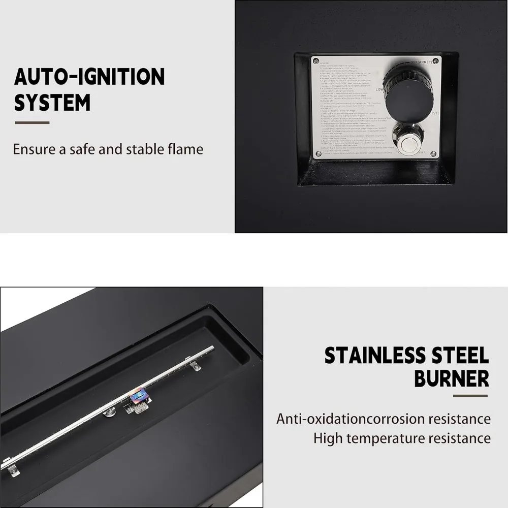 طاولة حفرة نار من البروبان مقاس 56 بوصة، طاولة حريق مستطيلة خارجية مع طاولة خزان (50,000 وحدة حرارية بريطانية)، 3 قطع حفرة حريق غاز باللون الأسود مع زجاج واي فاي
