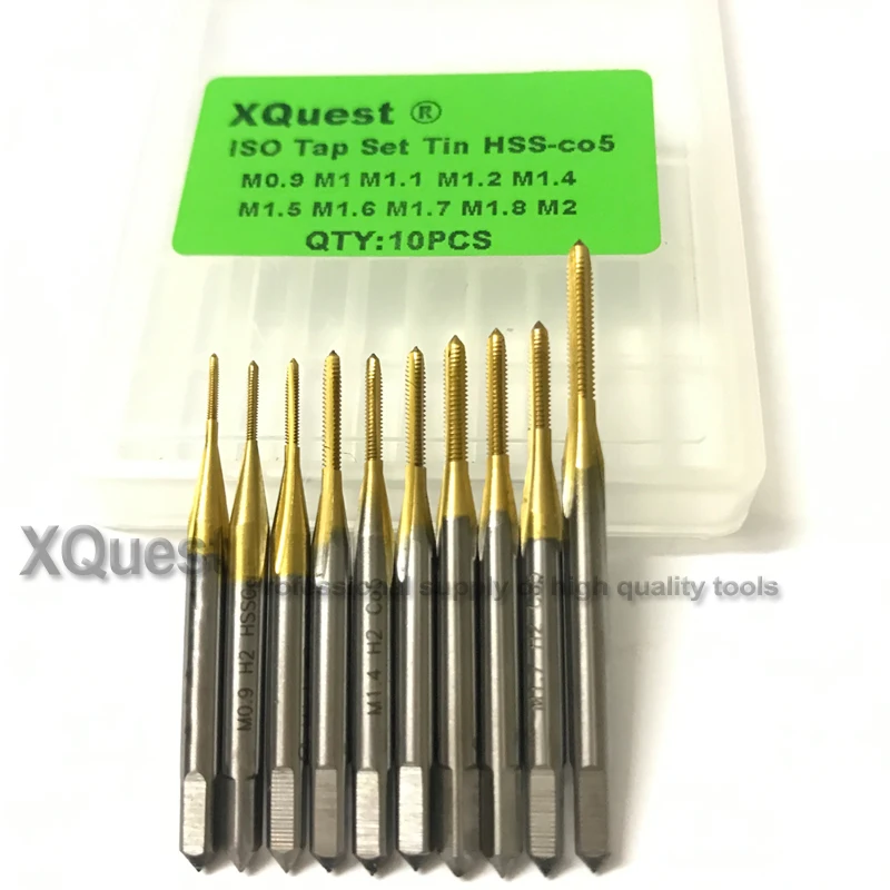 

10pcs High Quality Tin Hss-co Right Hand Metric Screw tap set M0.9 M1 M1.1 M1.2 M1.4 M1.5 M1.6 M1.7 M1.8 M2 Machine Thread taps