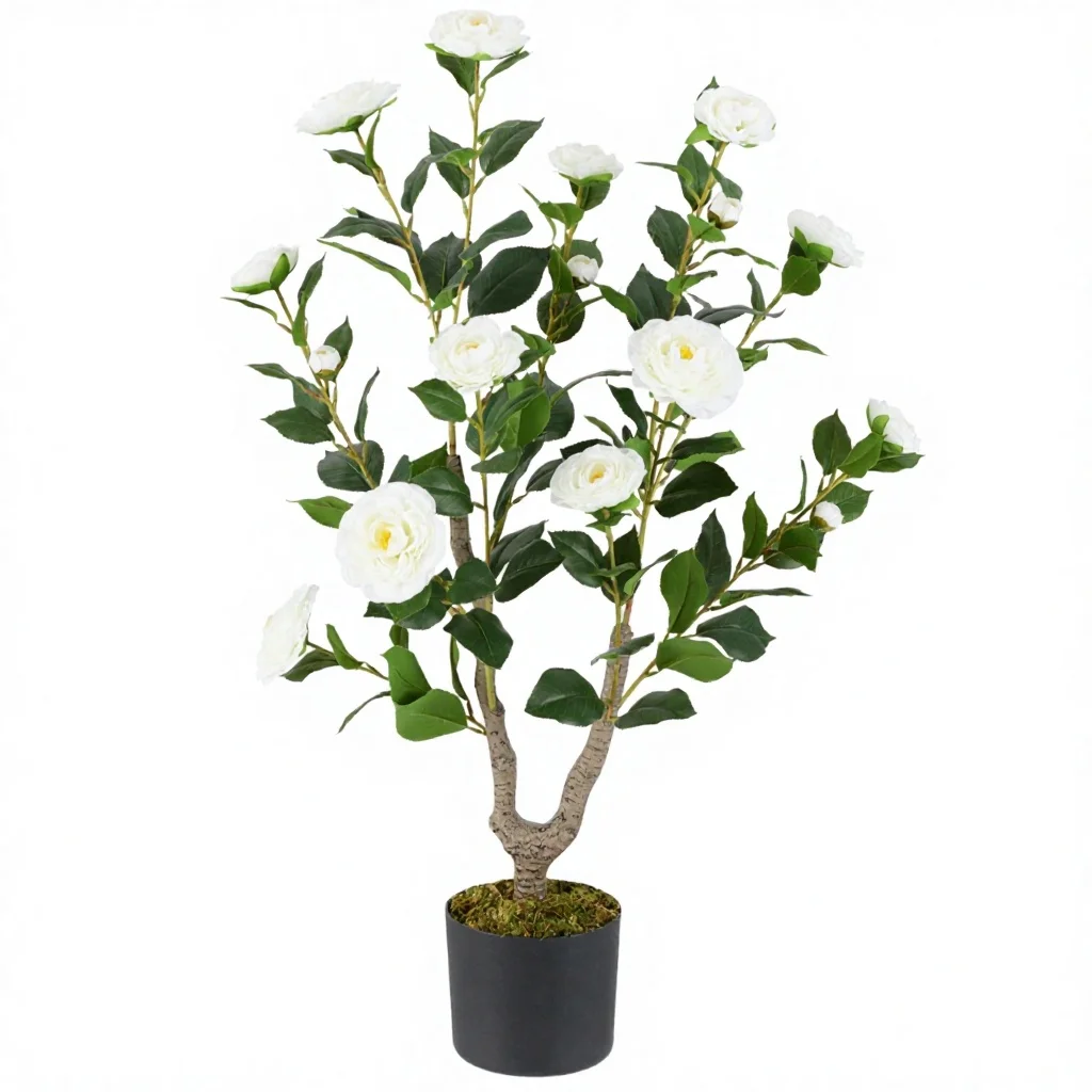 #￥Goplus 36'' Artificial Camellia Tree Realistic Plastic/Polyester Indoor Office Home Porch Decor Nursery Pot Potted Plant