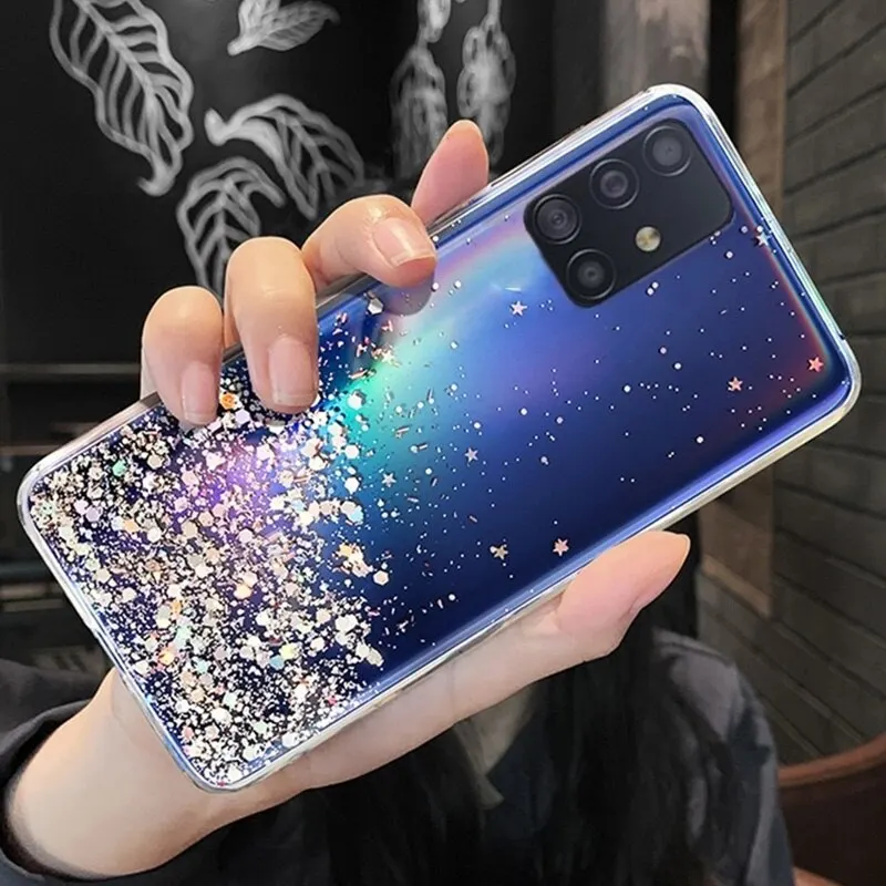 Bling Glitter Star Case For Samsung Galaxy A14 A34 A54 A13 A23 A33 A53 A32 A52 A72 Hybird Shockproof Back Cover Shell Coque Capa