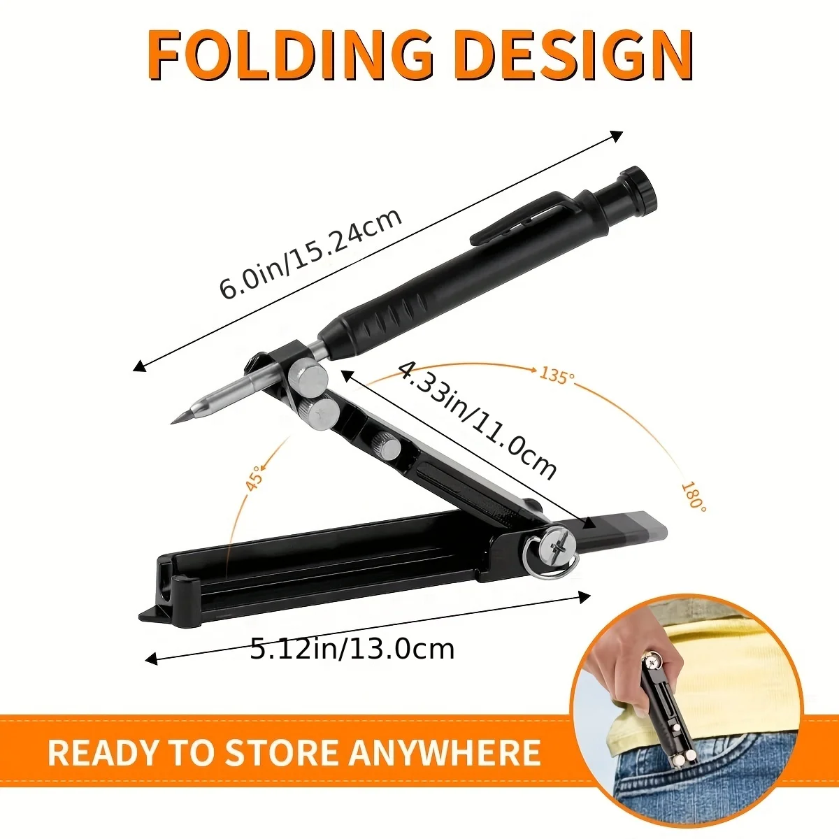 Multi-function Scribing Tool Aluminum Alloy Scribe Tool Carpentry Graffiti Line Measuring Hand Tools with Deep Hole Pencil