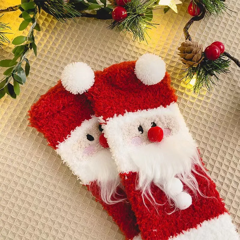 Socks women's coral fleece autumn and winter fleece thickened winter warm floor socks deer Christmas socks