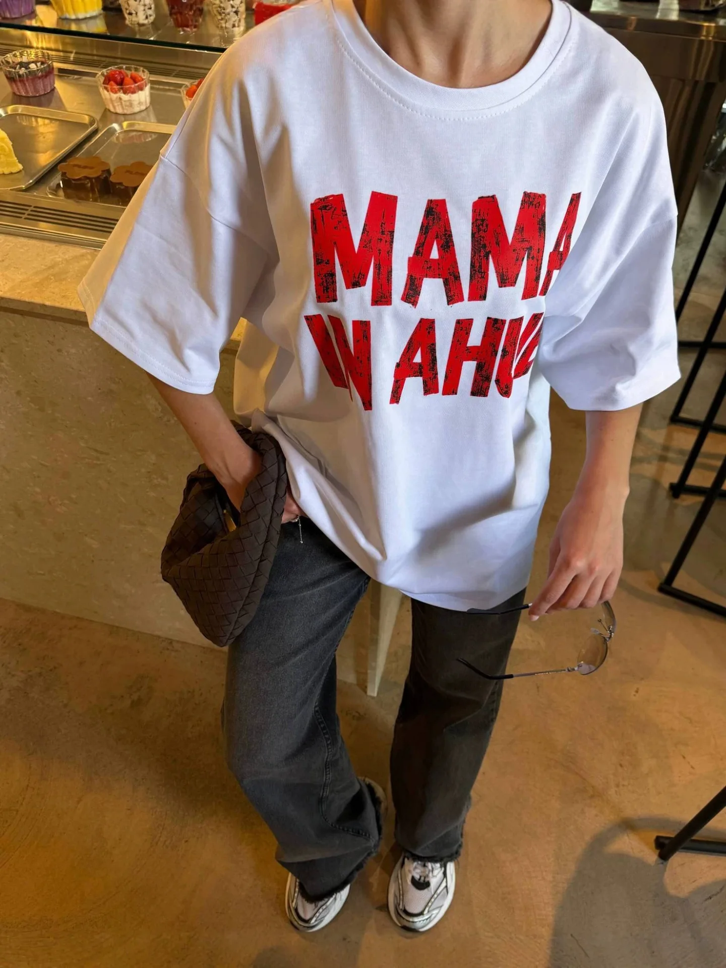 Korean Letters Print Simple Design Pattern Loose T-shirt Woman Summer Crewneck Cotton Short Sleeve Casual Oversized Tshirts 2026