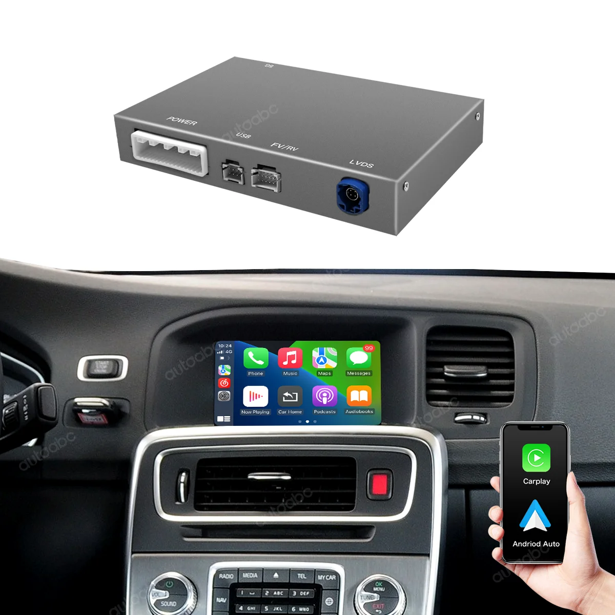 Draadloze Carplay Airplay Decoder Box voor Volvo V40 V60 S60 XC60 V70 XC70 S80 Scherm Upgrade Android Auto Mirror Link GPS Module - afbeelding 2