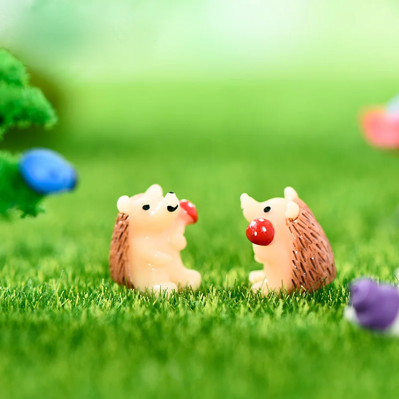 

2pc Hedgehog Figurine Miniature Statue Decoration For Mini Fairy Garden Micro Landscape Cartoon Animal Resin Craft