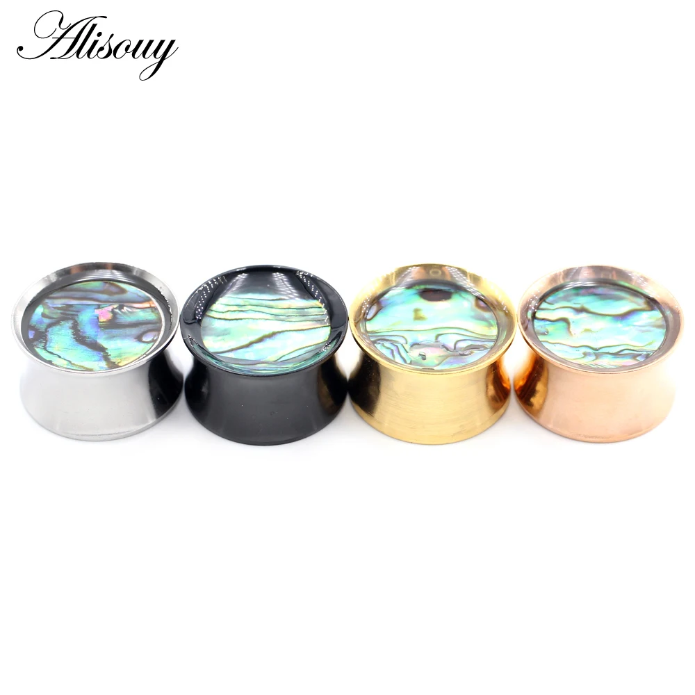 Alisouy 1pc Stainless Steel Enamel Shell Flare Ear Flesh Tunnels Plugs Expander Stretcher Gauges Earrings Body Piercing Jewelry