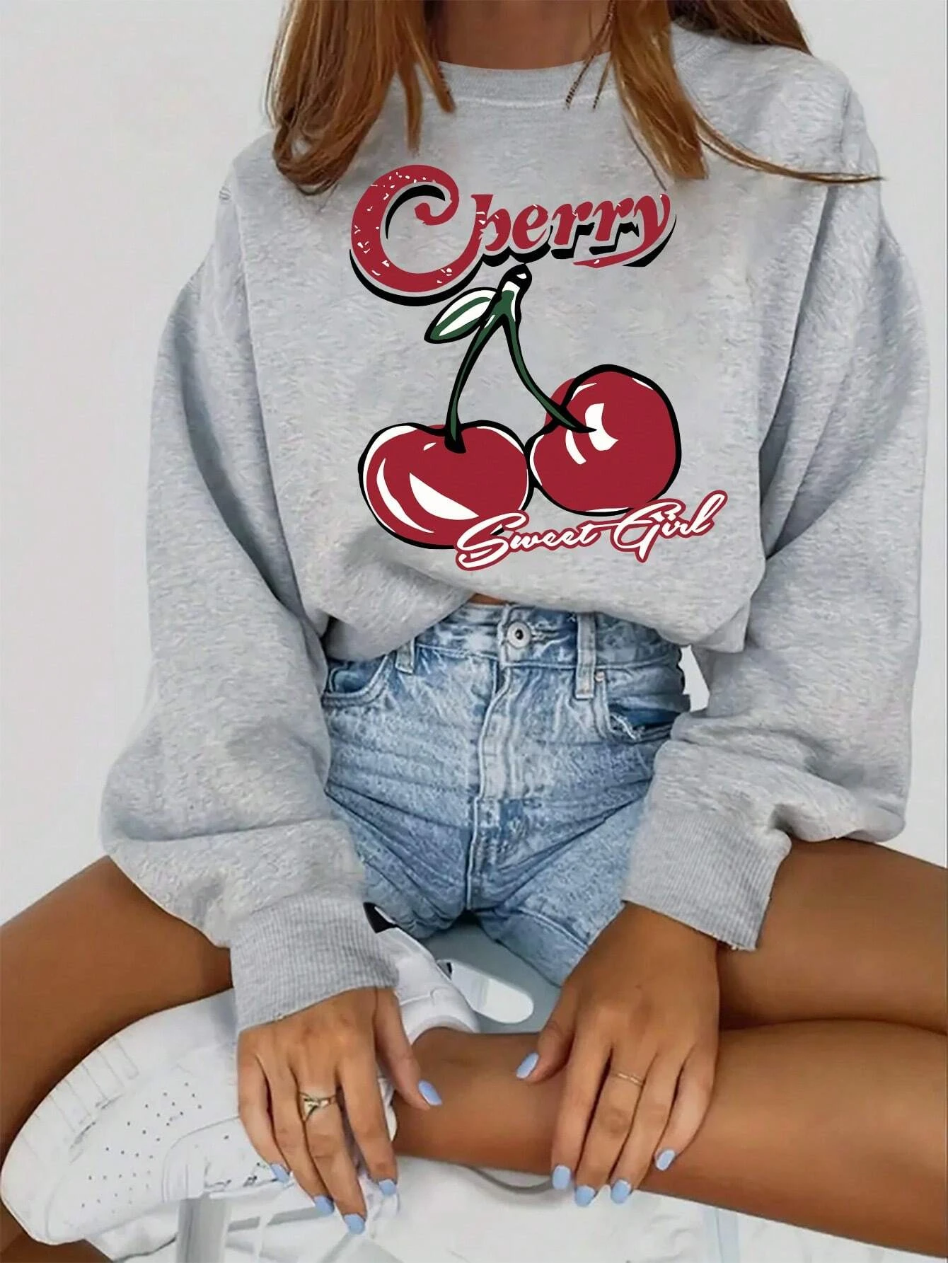 Felpe da donna con stampa Cherry Sweet Good Abiti comodi Felpa casual stile Y2K Pullover Harajuku