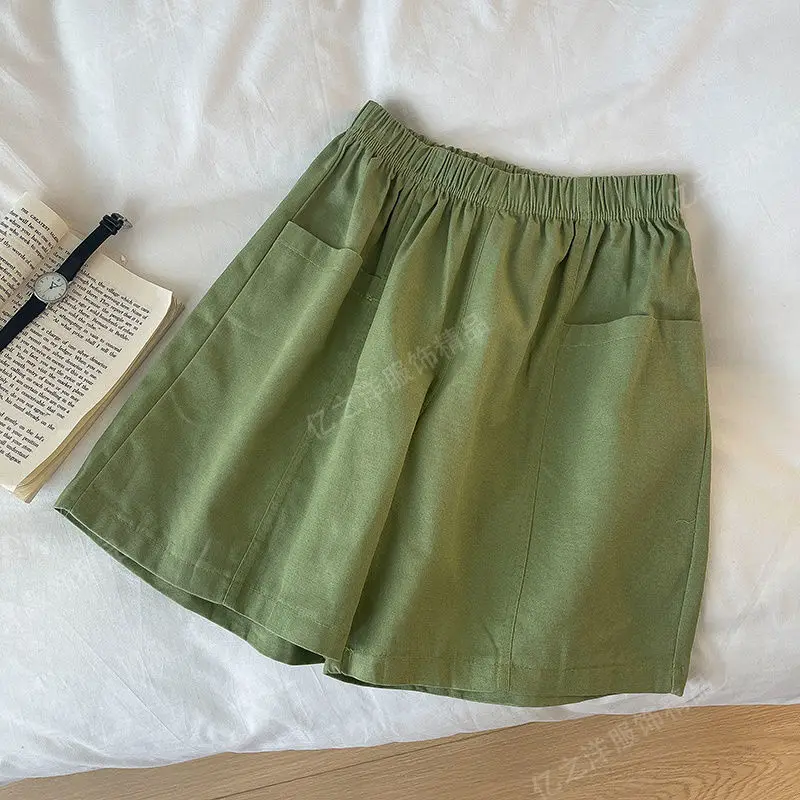 Women's Clothing Solid Red Utility Shorts Summer Loose New Arrival Korean Style Casual Stylish Outerwear Wide Leg Thin