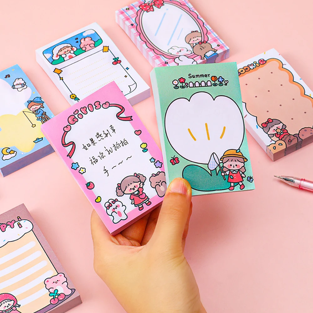 80 Sheet Cute Cartoon Girls Sticky Notes Student Notepad Message Post To-do Lists Memo Pads Stationery