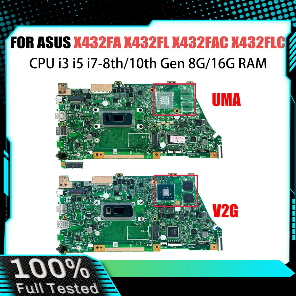 

X432FA Mainboard For Asus X432FL X432FLC X432FAC K432F S432F V432F Laptop Motherboard i5 i7 8th 10th GPU V2G UMA RAM 8G 16G