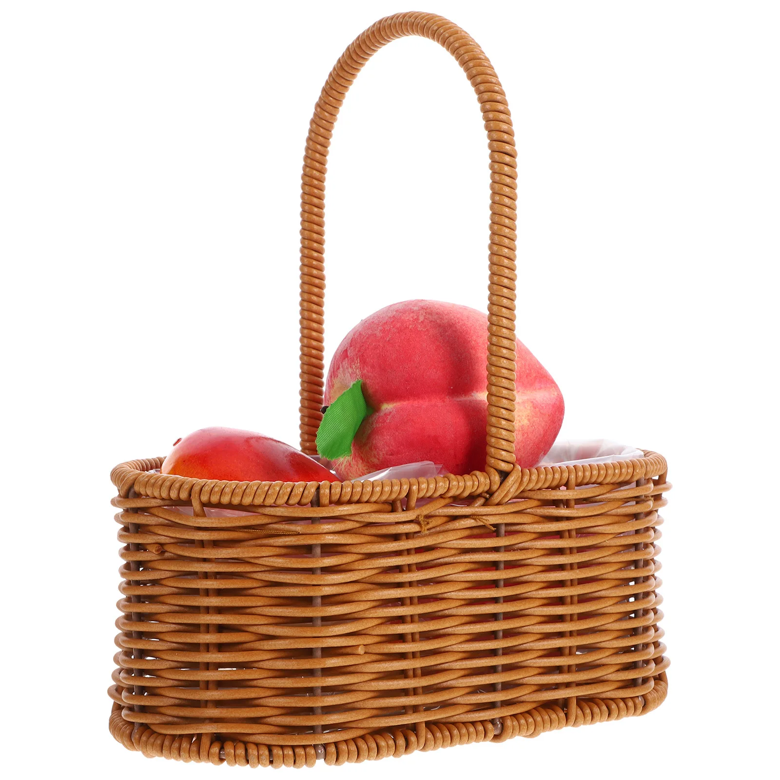 

Woven Flower Basket Handle Portable Compact Picnic Fruit Gift Storage Basket Plastic Liner Decorative Flower Holder