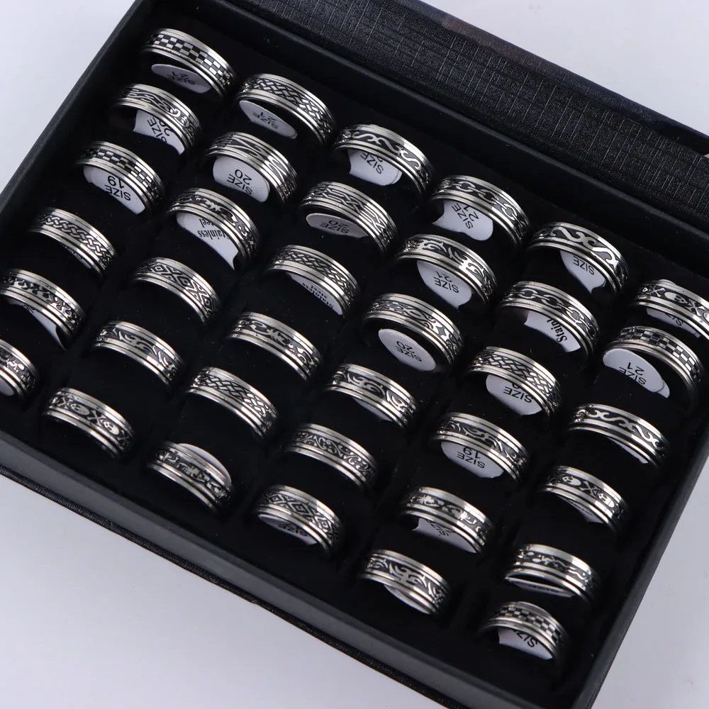 10Pcs/Lot Trendy Classic Men\'s Women\'s Oil Dripping Stainless Steel Rings, Retro Jewelry Gifts, Mixed Style