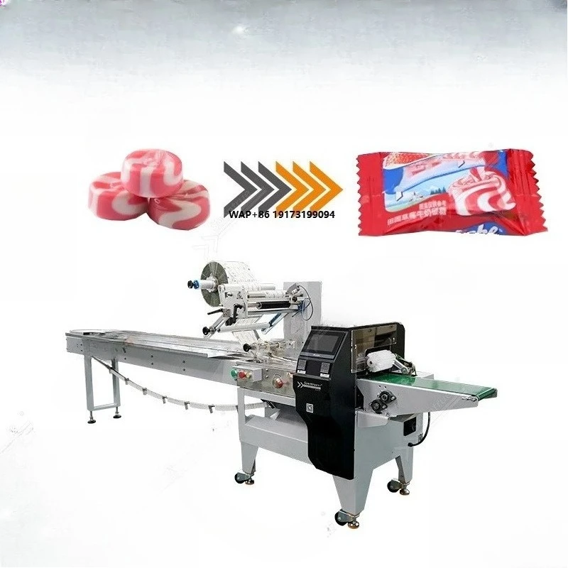 Full Automatic High Speed Flow Soft Jelly Hard  Lollipop Pillow Small Candy Wrapping Packaging Horizontal Packing Machine