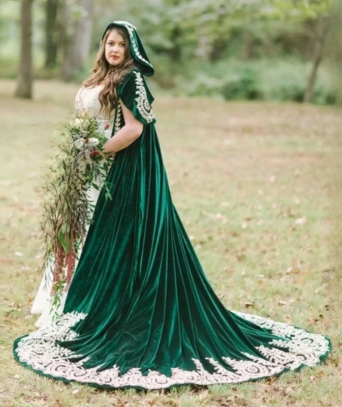 معطف الزفاف المخملي مقنعين الدانتيل يزين عباءة الزفاف التفاف الزفاف الرأس هالوين القرون الوسطى عباءة شال حجم مخصص #4