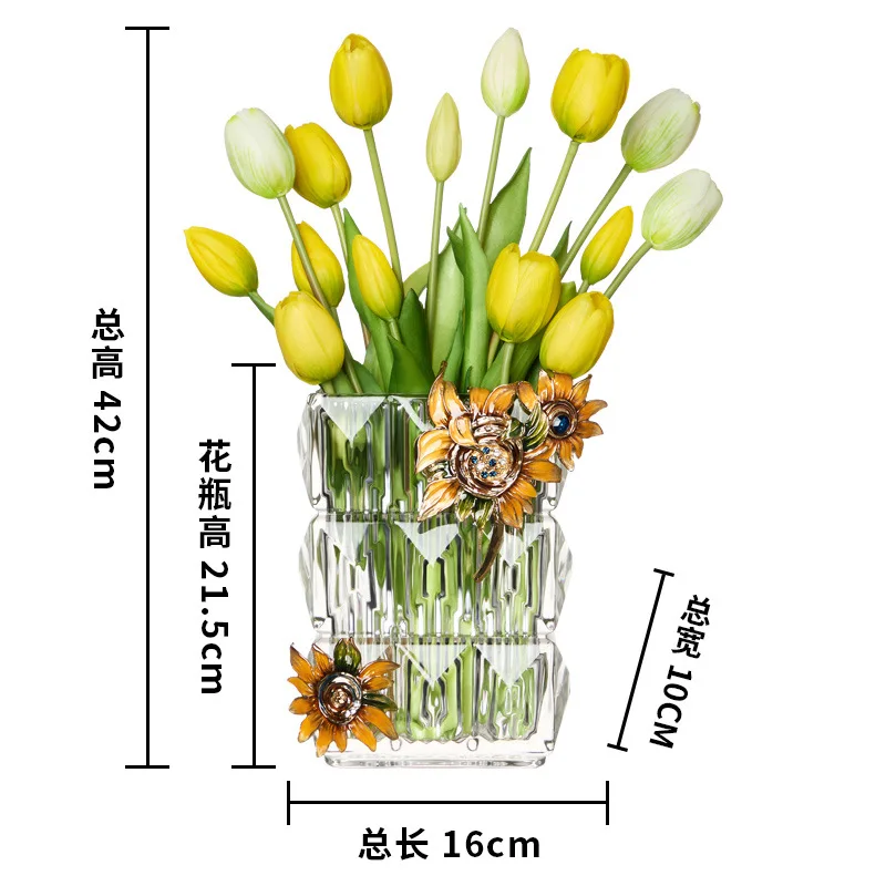 Light luxury high-end enamel color vase, glass transparent water flower arrangement
