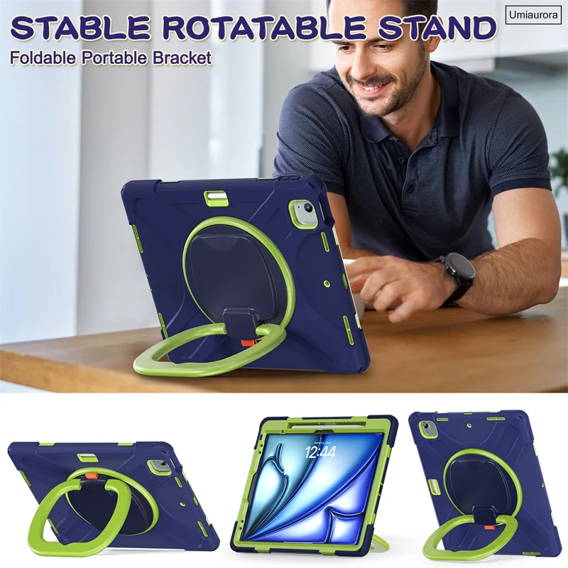 Imagem -04 - para Ipad Air 10.9 Pro 11 12.9 13 Polegadas m2 m4 2024 Mini Armadura Case Rotação 360 Anel de Mão Crianças Suporte à Prova de Choque Tablet Funda