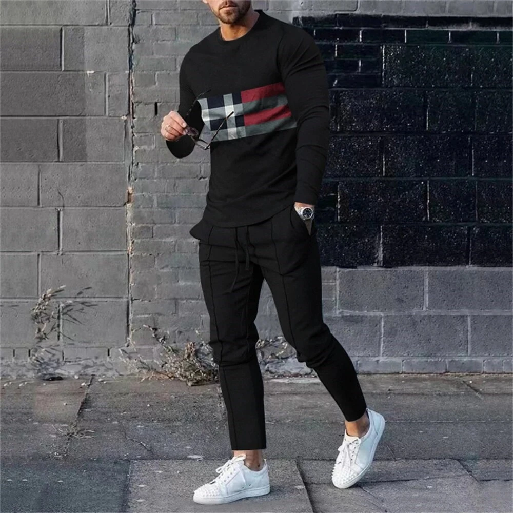 2024 Autumn Tracksuit Long Sleeve T Shirt sweatpants Suit Men Streetwear Vintage Sweatshirt Oversized Men Clothing 2 Piece Sets