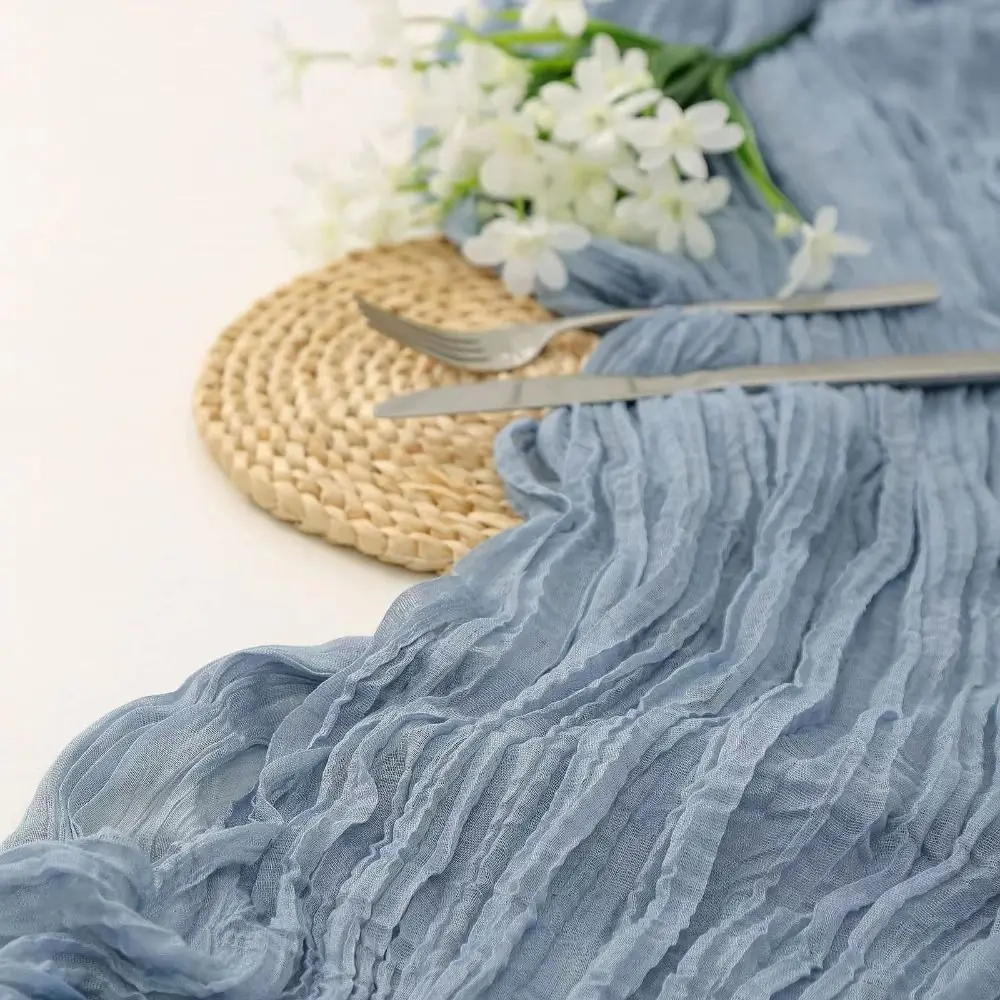 Luxury Cheese Cloth Gauze Table Runner Solid Color Semi-Sheer Table Cover Vintage Cheesecloth Tablecloth Wedding Decor