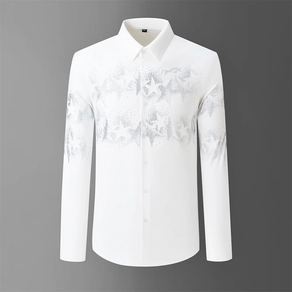 2025 Autumn Star Rhinestone Long Sleeved Shirt for Men Luxury Casual Business Shirt Versatile Stage Performance Costumes M-5XL