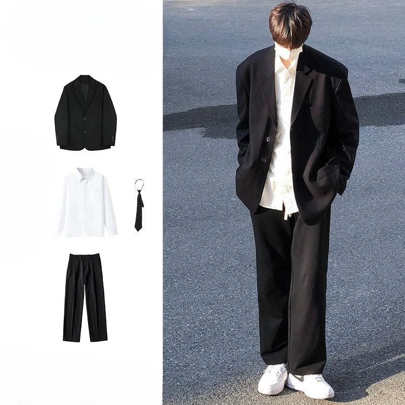 Men's Japanese Style Casual Plus Size Blazer Jacket Spring Autumn Premium Refined DK Uniform Suit Set High End Menswear