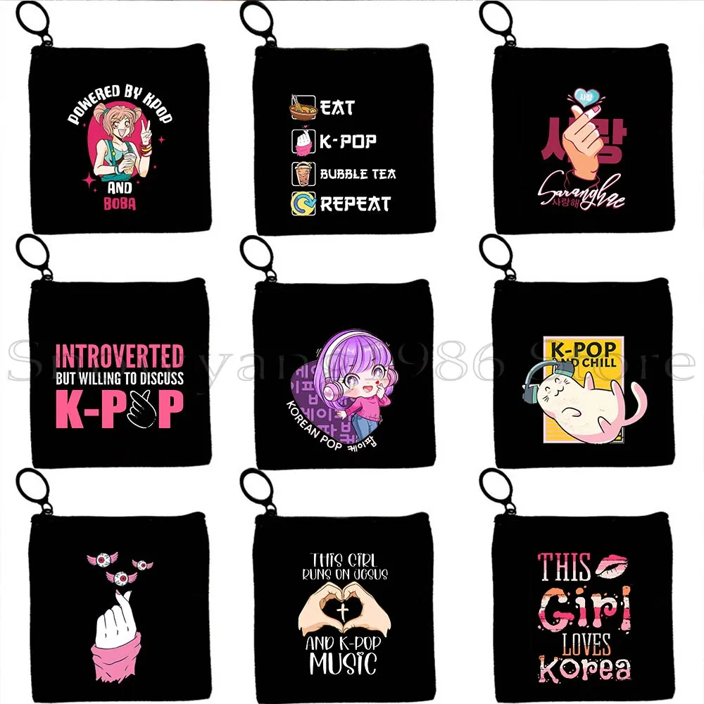 Kdrama KPop Lover Funny Kpop Finger Heart K Pop Girl Korea Cute Gift Canvas Coin Purse Key Case Small Bag Wallet Zipper Pouch