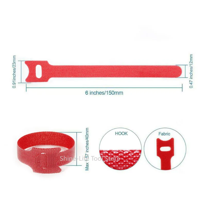 Length 150/200mm T-type Cable Tie Wire Colored Self Adhesive Releasable Cable Ties Hook Loop Straps Wrap Zip Bundle Bandage Tie
