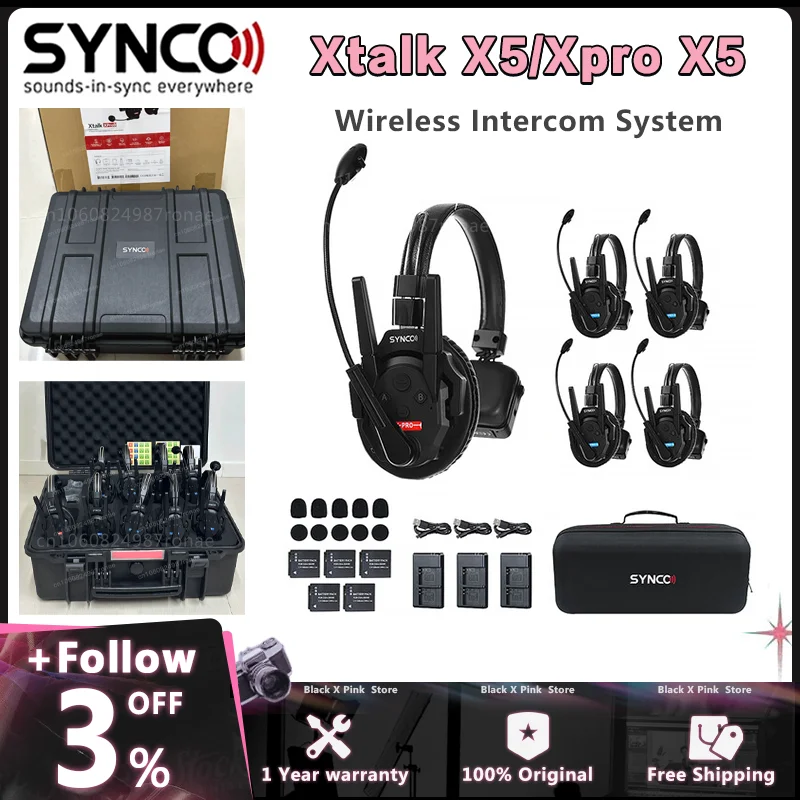 SYNCO Xtalk X5 Xpro X5 2.4G Wireless Intercom System Full-Duplex Single-Ear Noise Remote Headset for Filmmaking Live Broadcast