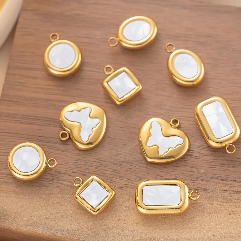 5Pcs Stainless Steel Gold Colo Butterfly Heart Square Charms Pendant For DIY Jewelry Making Craft Necklace Bracelet Accessories