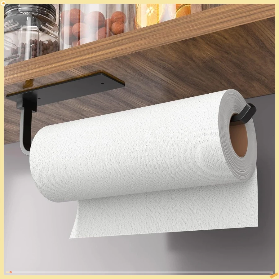 

Держатель для бумажных полотенец — самоклеящийся или сверлильный, матовый черный, модернизированный алюминиевый кухонный диспенсер для рулонов под шкафом