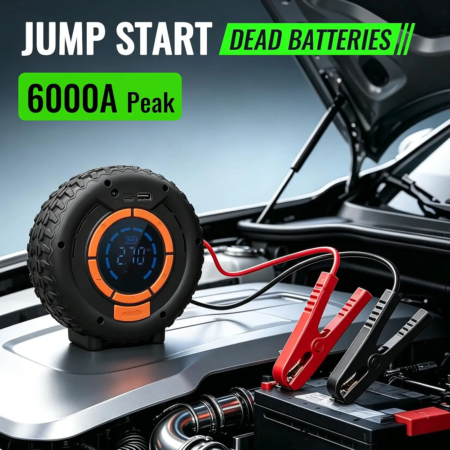 150PSI Car Air Pump Mini Portable Auto Air Compressor Tire Inflator Car Jump Starter Fast Charging Power Bank with LED Light