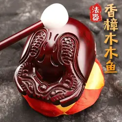 Hand-Carved Camphor Wooden fish Muyu - Solid Wood Chinese Zen Meditation Fish Drum Instrument with Hammer for Prayer (4-8 Inch